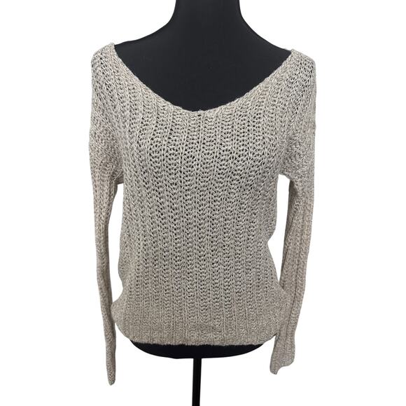 Abercrombie & Fitch Open Knit Gold Metallic Sweater Beige Women's Size S - Picture 10 of 10